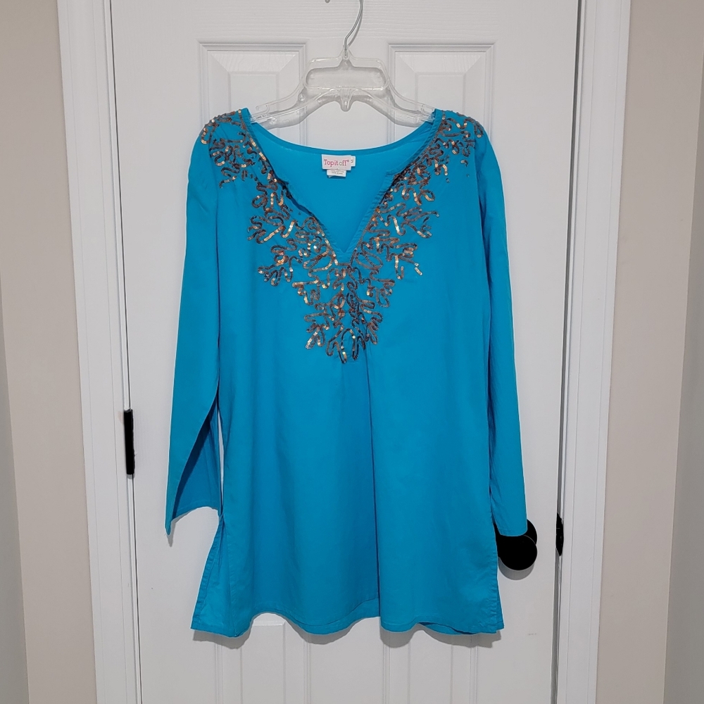 Top It Off Women's 3/4 Sleeve Blue Blouse (Sz M)